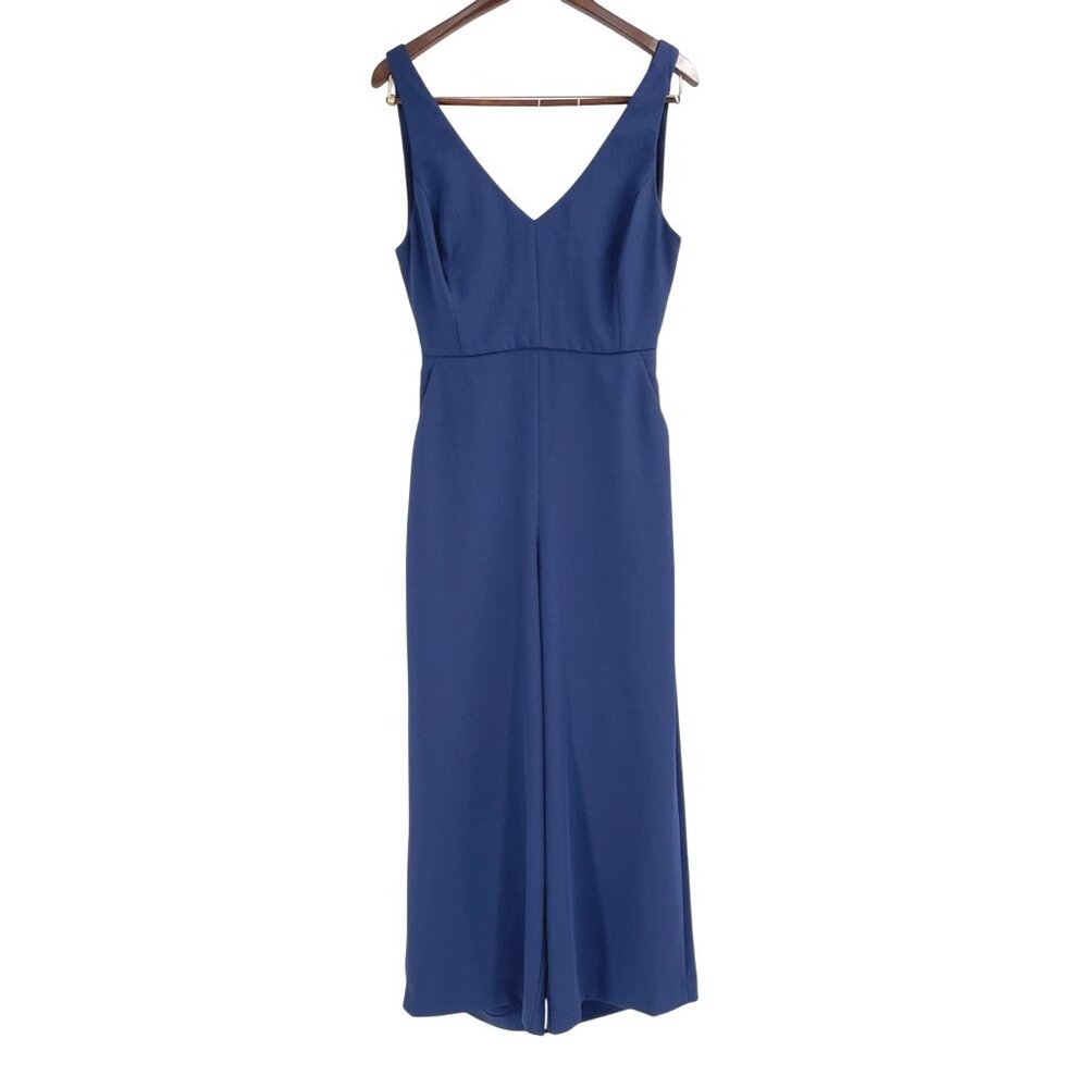 Aritzia Wilfred Sleeveless Ecoulement Tie Back Jumpsuit Navy Cropped Wide Leg 8